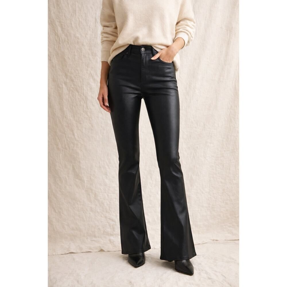 7 For All Mankind Buttery Black Faux Leather Stretchy Flare Jeans High Rise 31